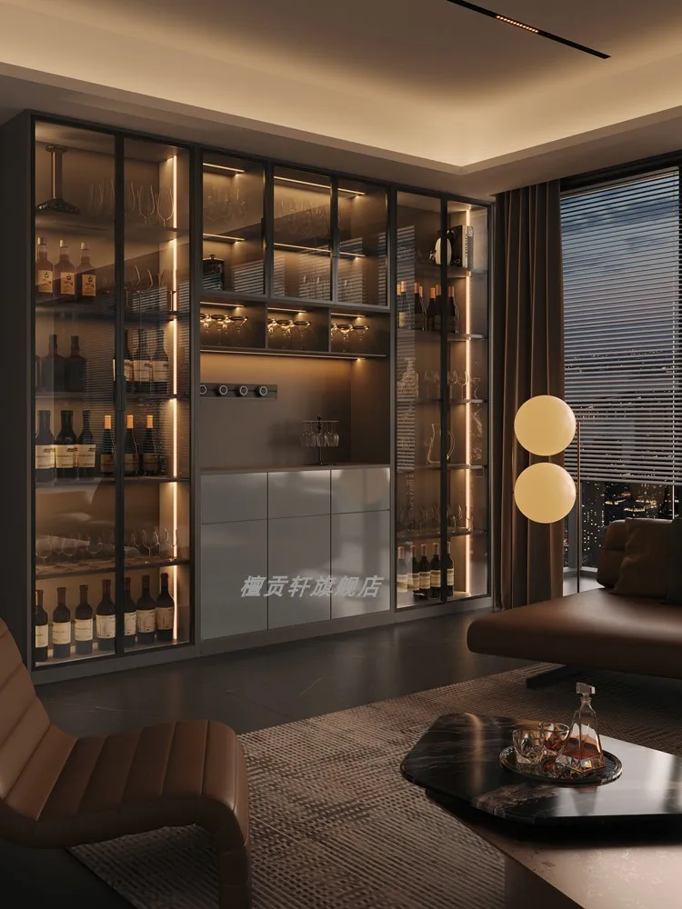 

All solid wood light luxury Italian minimalist dining side wine cabinet modern simple living room floor-to-ceiling sho