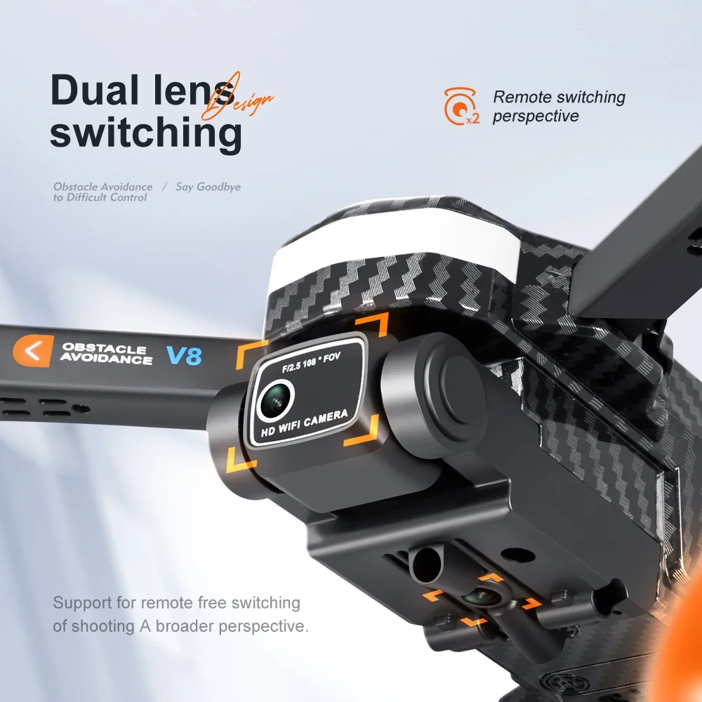 طائرة بدون طيار V8 Professional Quadcopter: كاميرا 8K HD، تصميم صغير، تدفق بصري، 3 - لعبة تجنب العوائق الجانبية