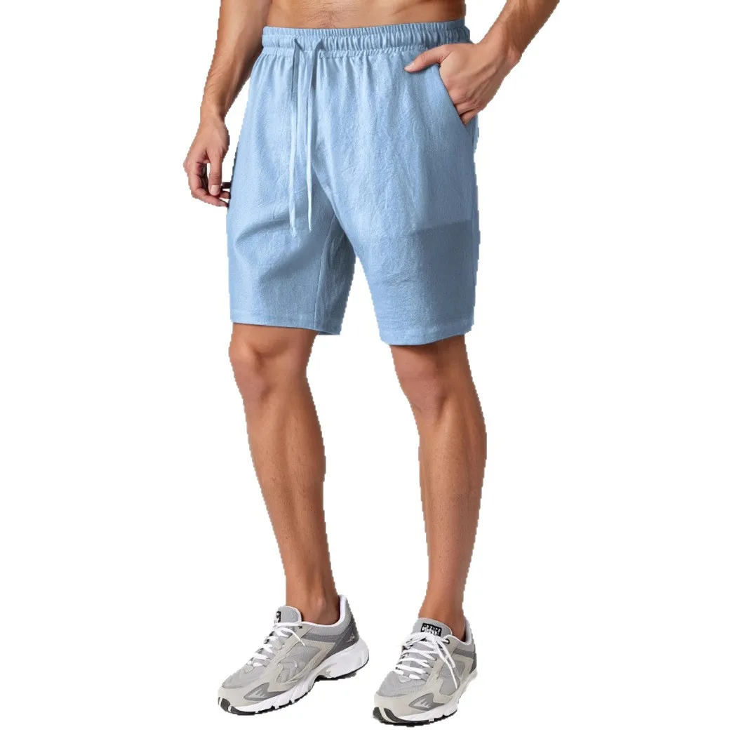 

Summer Hot Sale Men's Shorts Cotton Linen Breathable Lightweight Drawstring Elastic Waist Casual Beach Style Hawaii Short Pants