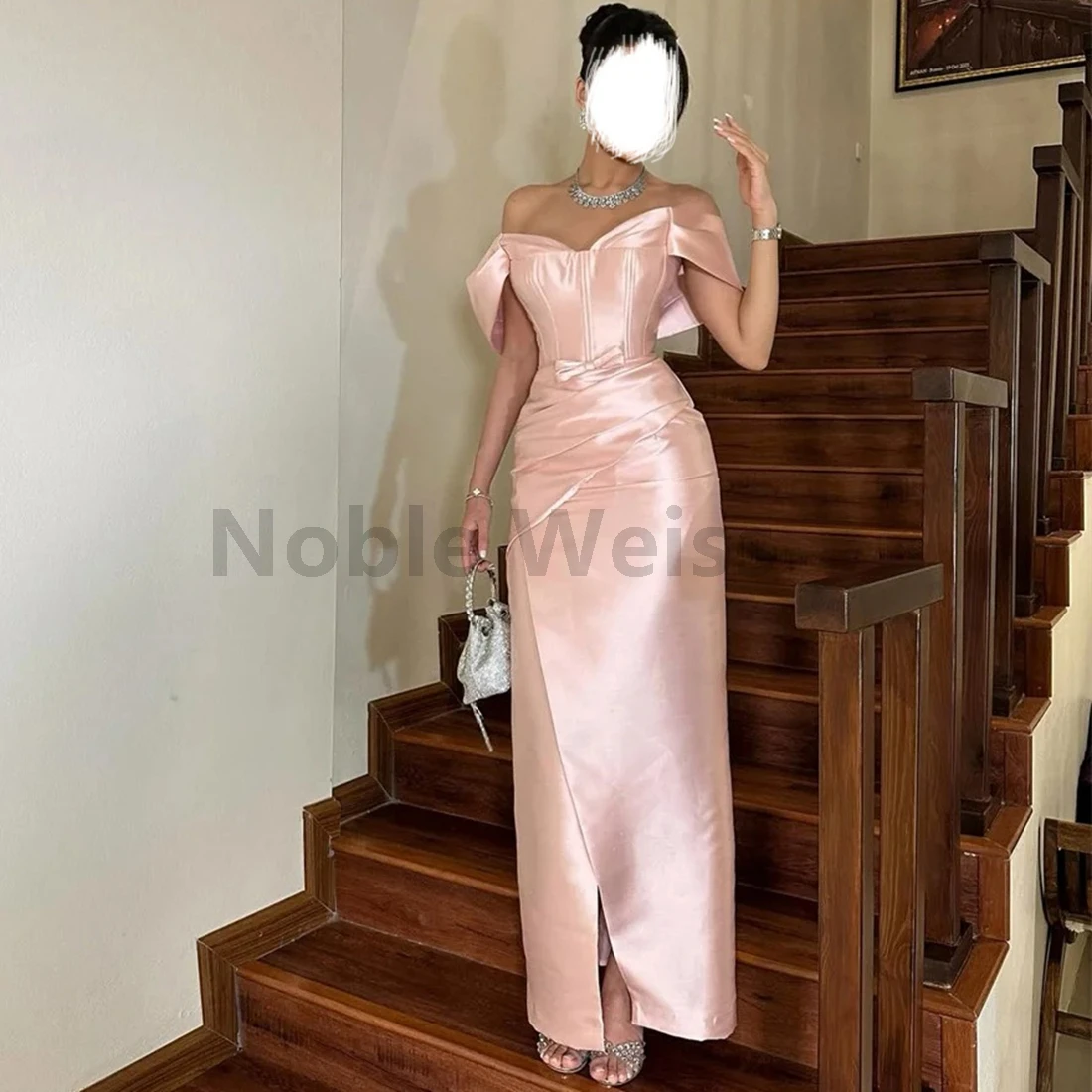 قبالة الكتف الساتان الطية حورية البحر فستان الحفلة الراقصة الدانتيل يصل الجانب سبليت ثوب مسائي تخصيص