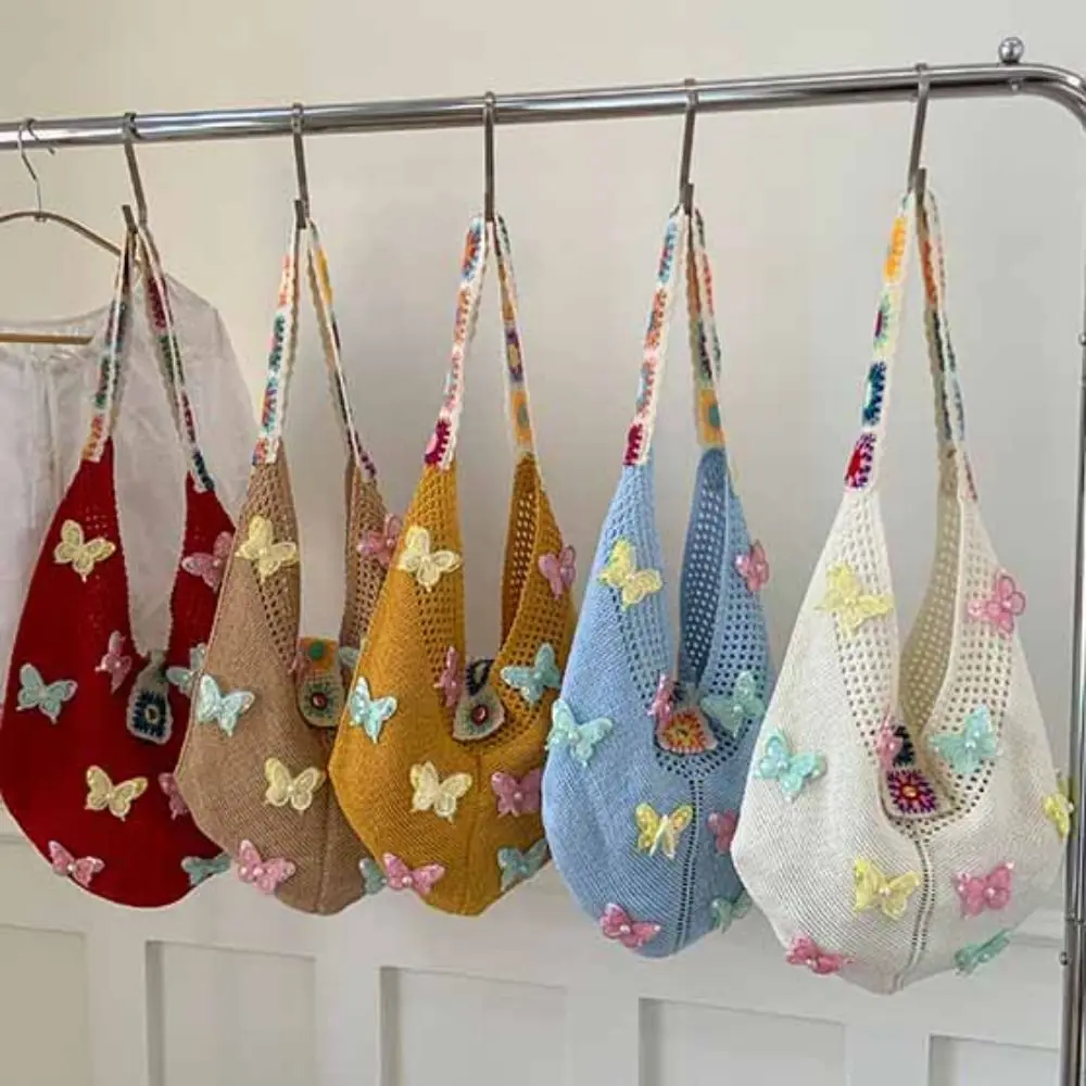 

Hollow Out Butterfly Knitting Bag Tote Bag Beach Handbag Beach Bag Large Capacity Bohemian Style Hollow Shoulder Bag Holiday