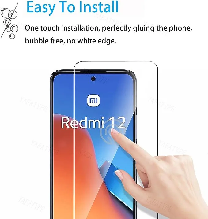 HD Tempered Glass for Xiaomi Redmi 12 6.79 Inch 9H Clear Screen Protector for Redmi 12 2.5D Protective Front Film