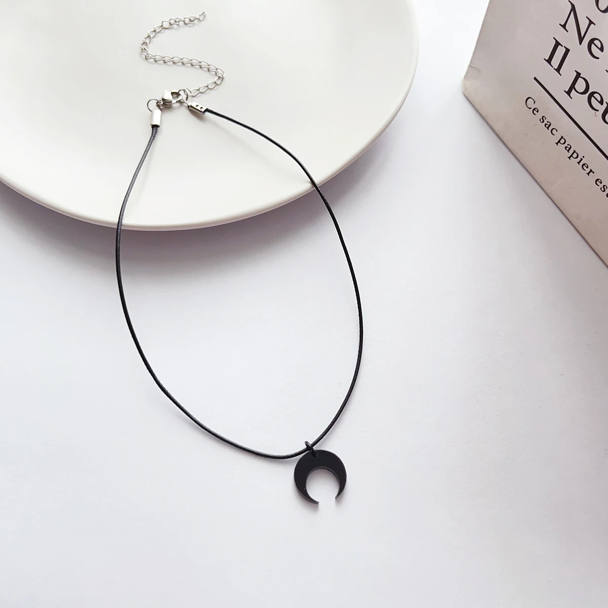 Dark tie Goth style Sweet cool cute black acrylic Moon Crescent Pendant choker neck with collar choker accessory necklace Women