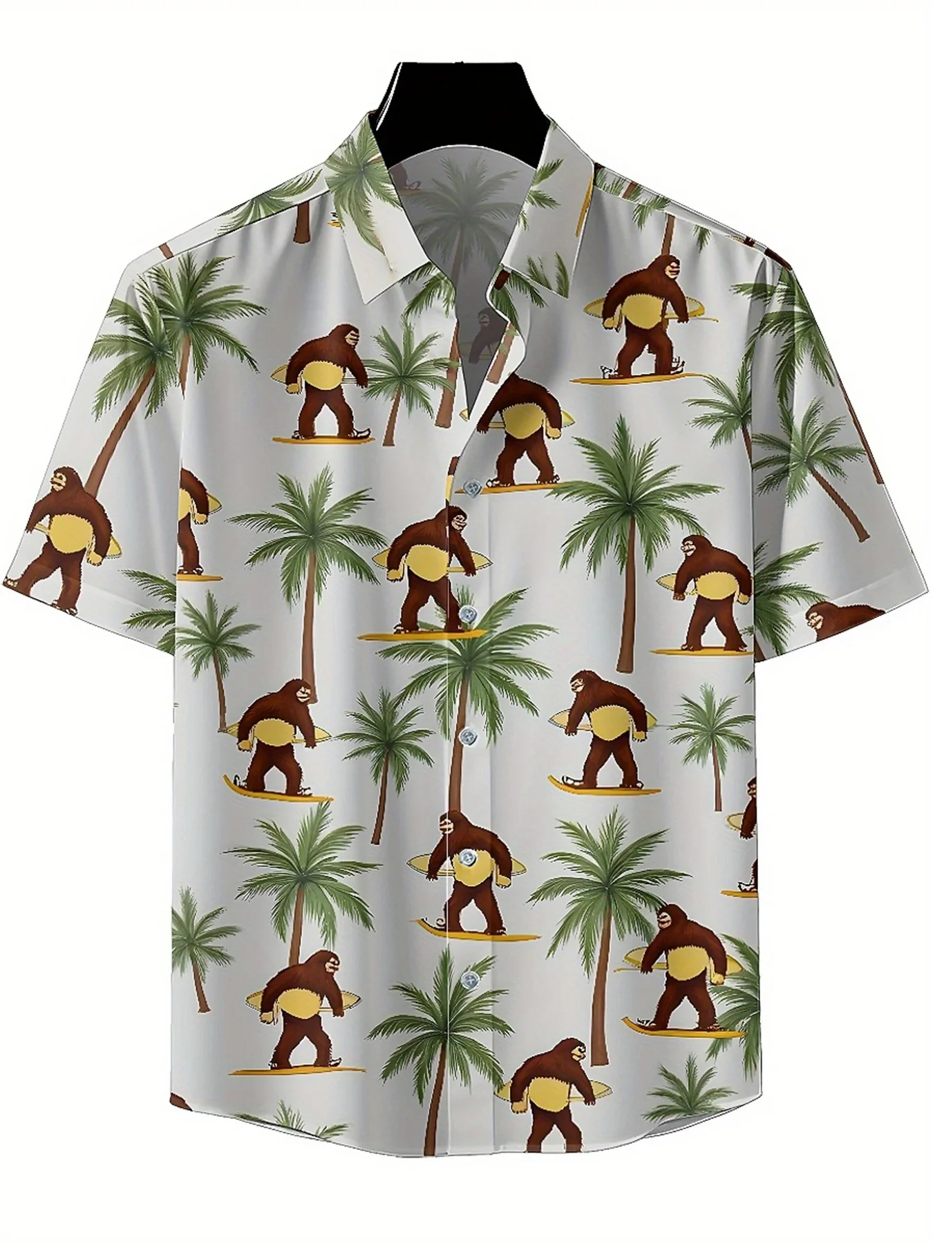 Men's Plus Size Hawaiian Shirts Wave Gorilla pattern, Button Up Shirts, Unisex Casual Clothing, Summer Tops