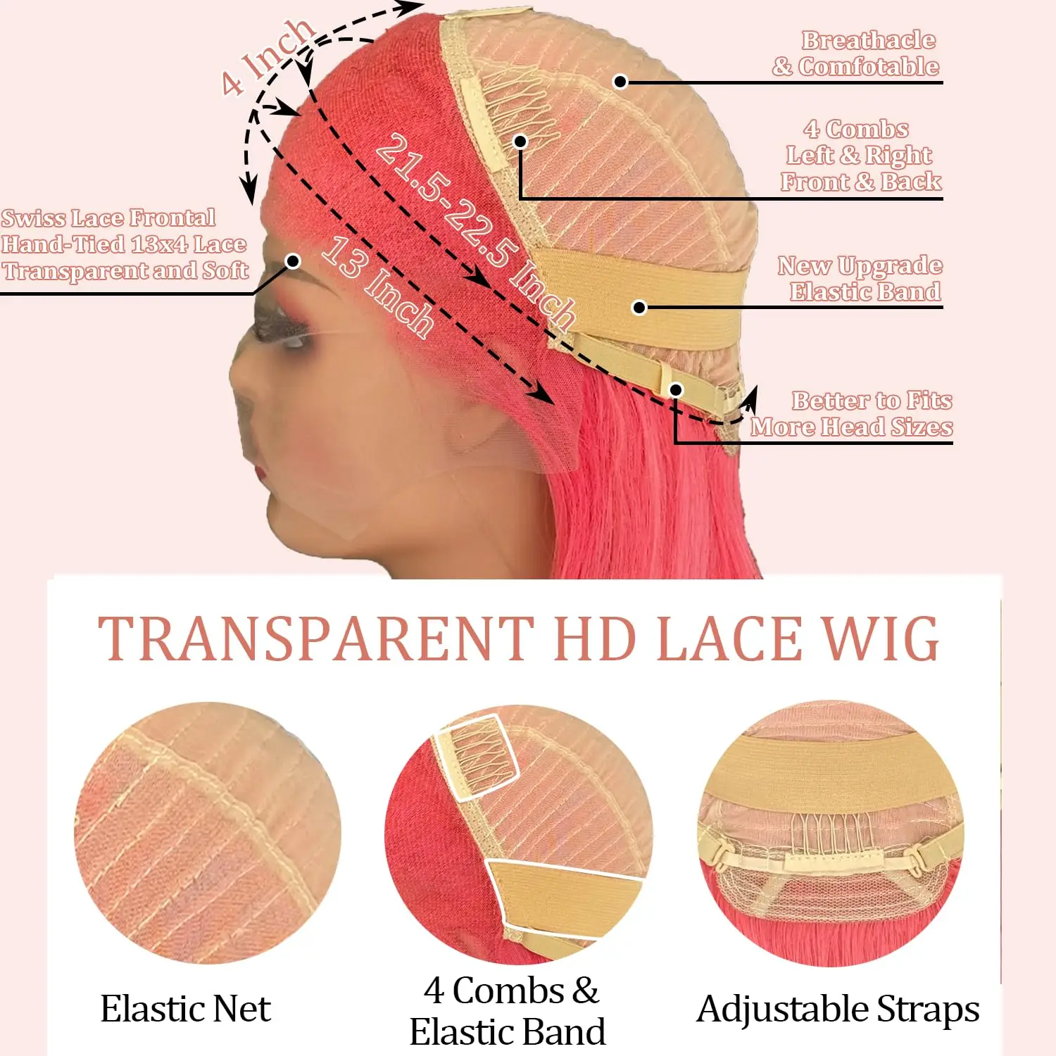 الوردي شعر مستعار مستقيم الشعر البشري 13x4 Hd الدانتيل شعر مستعار أمامي 180% الكثافة 100% قبل قطعها البرازيلي الوردي خصلات الشعر المستعار الإنسان للنساء