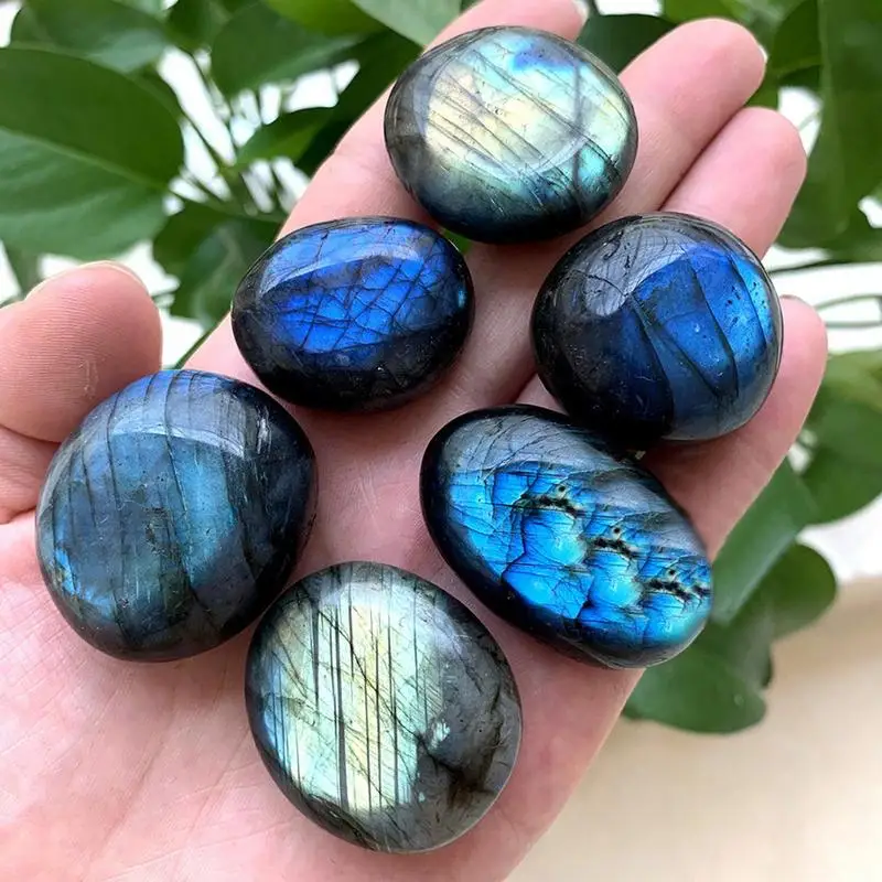 Natural Blue Labradorite Quar-tz Polished Gemstone Water Drop Ore Moonstone Crystal Palm Stone Home Decoration Healing Gifts