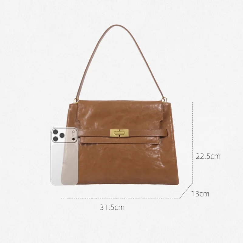 Top Layer Vegetable Tanned Leather Retro Commuter Tote Bag Women Large Capacity Underarm Bag Suede Handbag Cowhide Shoulder Bags