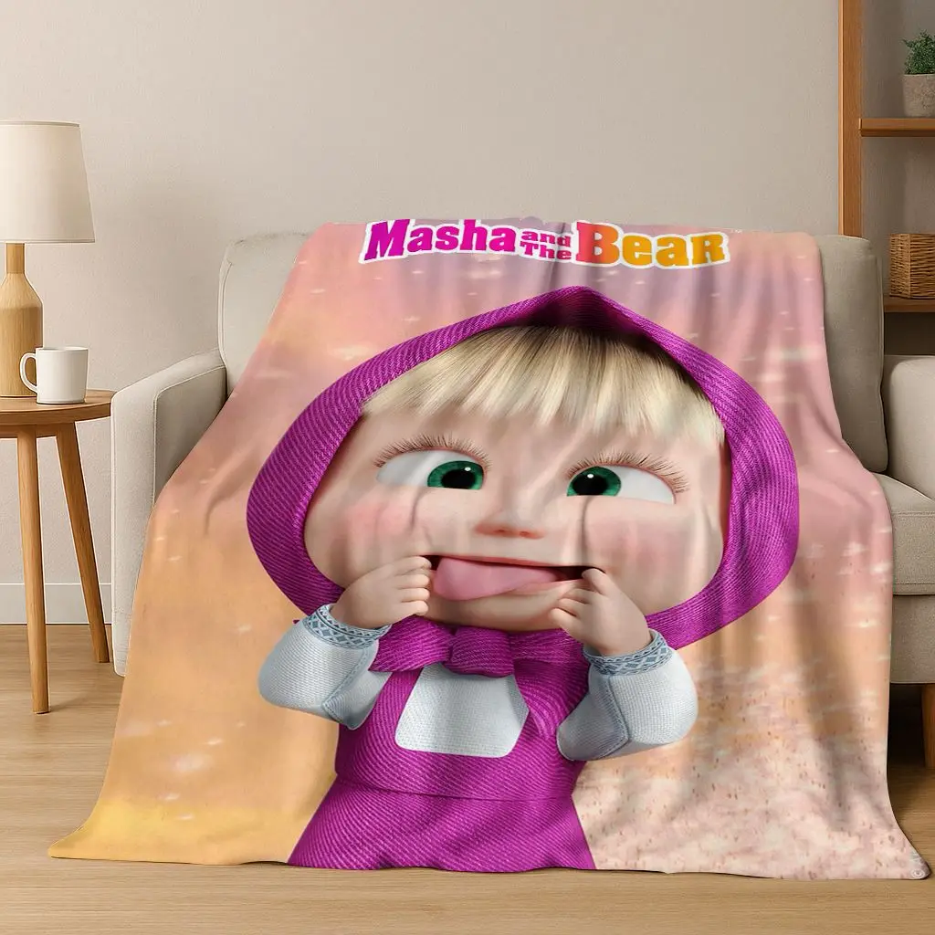 3D M-Mascha und Bär Cartoon-Flanelldecke, weiche warme Überwurfdecke für Bett, Schlafzimmer, Wohnzimmer, Picknick, Weihnachtsgeschenk für Kinder
