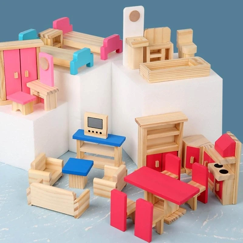 مجموعة أثاث خشبي لمطبخ غرفة النوم الصغيرة للعب الأثاث للمراهقين ومستلزمات حفلات DIY 15UB #4