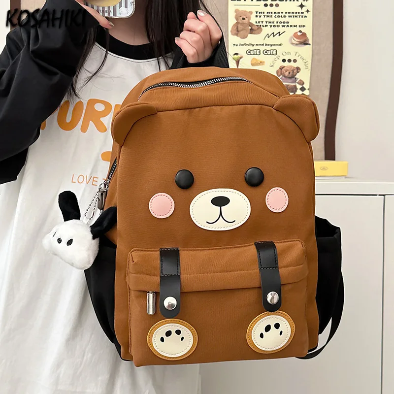 

High-capacity Women Students Vintage Backpack All Match Y2k Aesthetic Cute Trendy Backpacks Cartoon Kawaii Sweet Bear Schoolbags