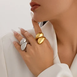 Salircon 2024 Gold Color Smooth Chubby Water Drop Ring for Women Man Trending Creative Open Ring Couple Punk Jewelry Gift