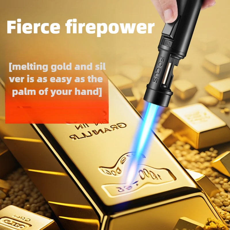 1300° BBQ Kitchen Welding Windproof Powerful Gun Lighter Refillable Metal Butane Gas Turbine Blue Flame Jet Torch Lighter