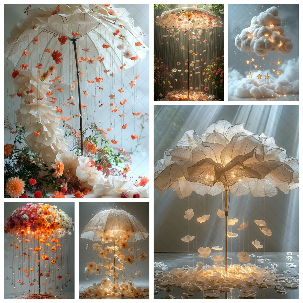 

Umbrella Falling Petals Beautiful Wonderland Photo Banner Props Princess Birthday Party Background Photography Studio Supplies