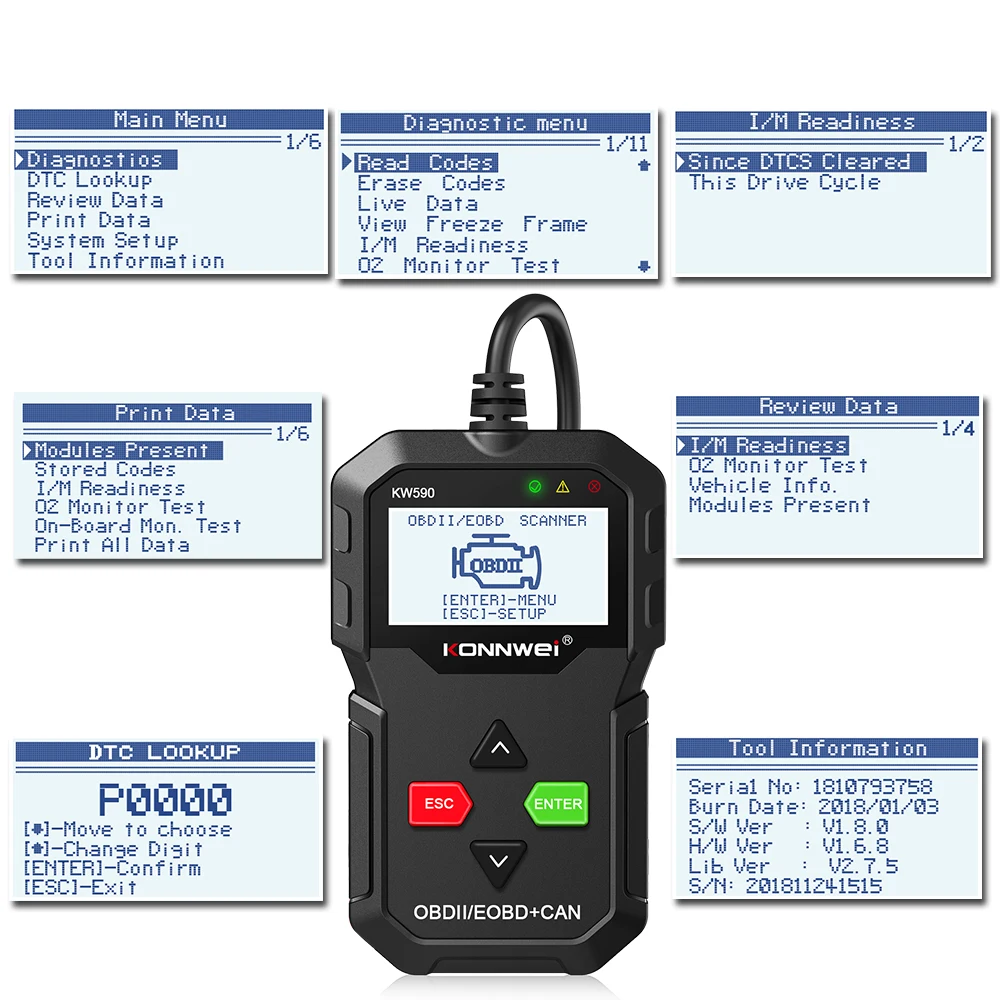 

2026 UsefulKONNWEI KW590 OBDII Scanner Auto Fault Code Reader 12V Diagnostic Tool Free Update Better Than ELM327 Check for 1996+