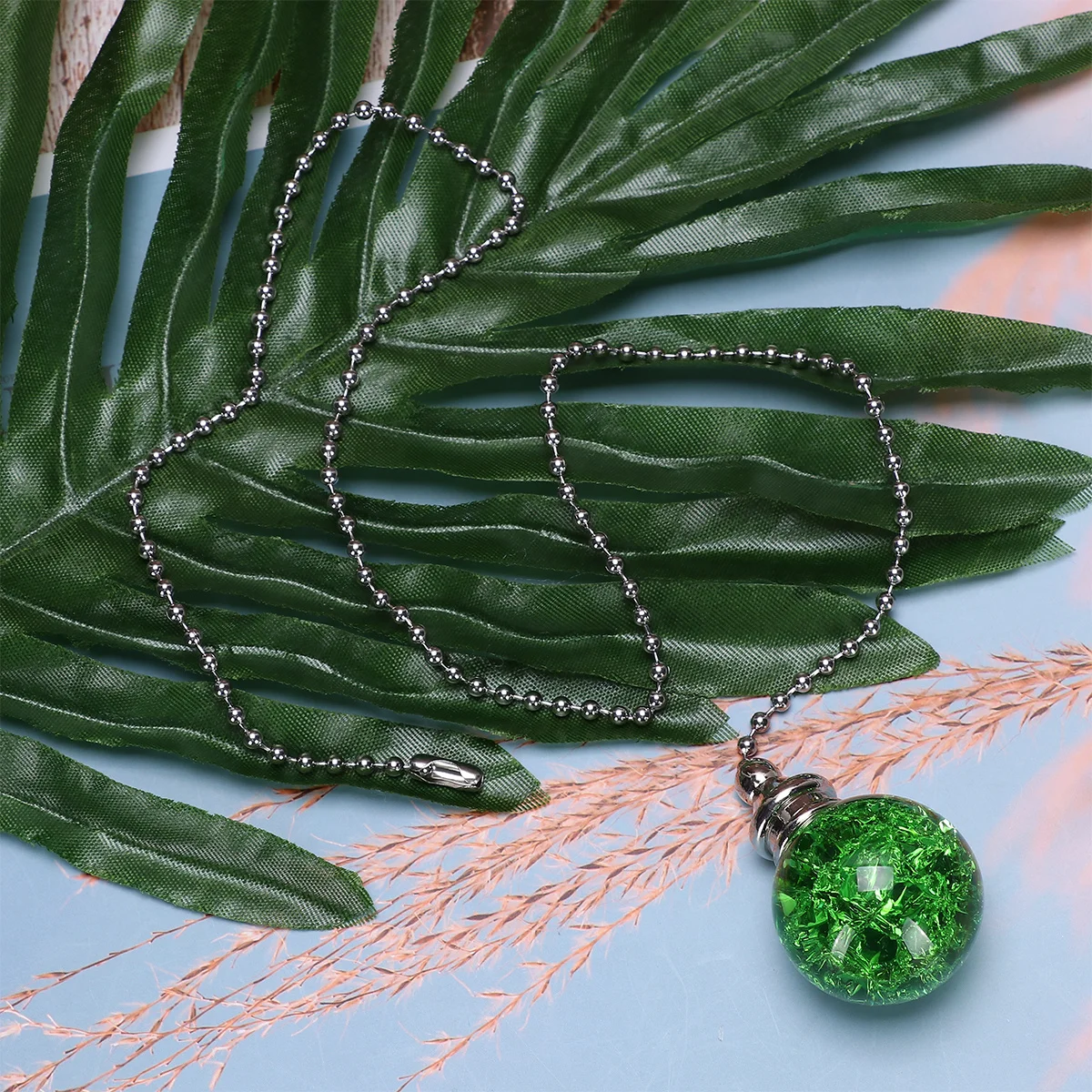 قلادة كرة كريستال خضراء متصدعة لمروحة السقف، سلسلة سحب بديلة لسطح أملس عالي التحمل، مصباح ديكور معلق #6