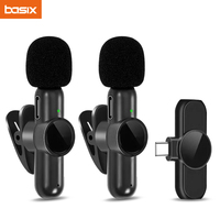 Basix 2.4G Wireless Stereo Lavalier Microphone Live Interview Outdoor Mini Noise Cancelling  for iPhone Android rotate Lapel Mic