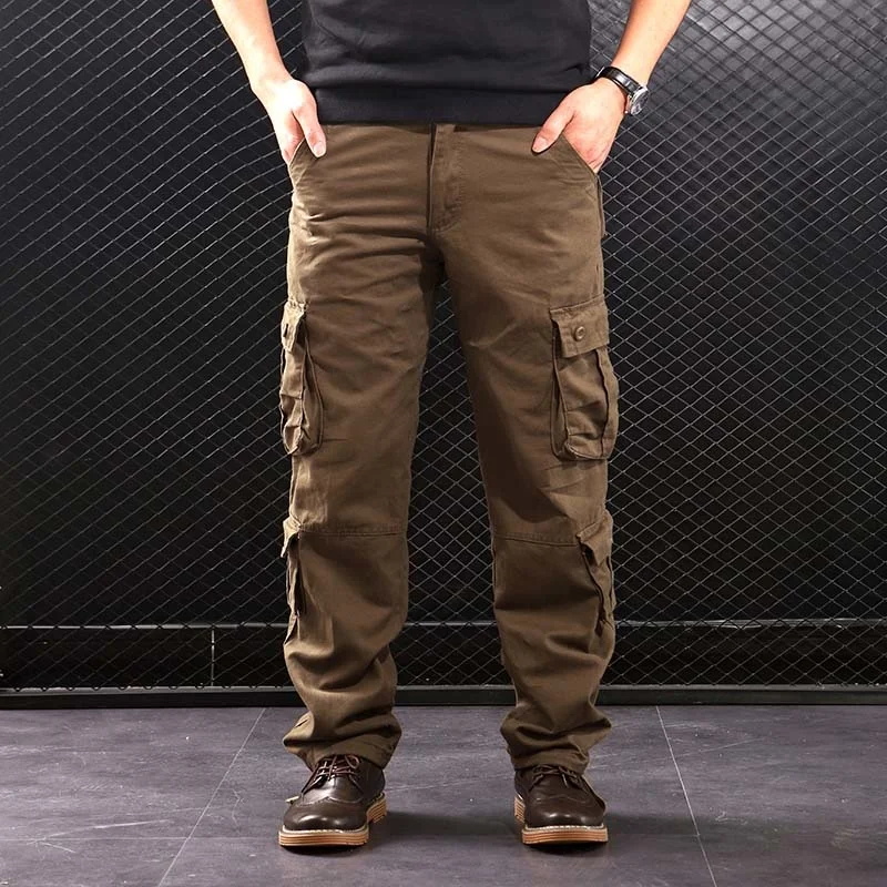 

Multi Pockets Mens Cargo Pants Military Tactical Cotton Khaki Outwear Straight Casual Trousers for Men Pantalon Militaire Homme