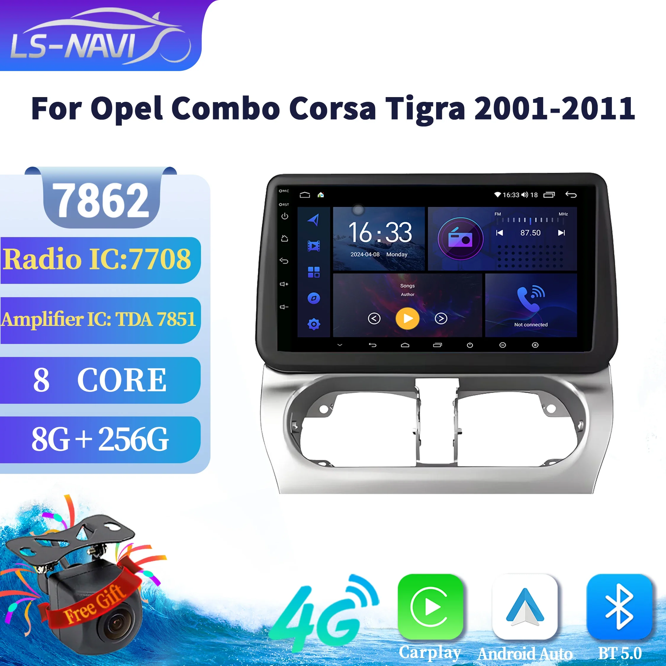 

For Opel Combo Corsa Tigra 2001-2011 Car Radio Multimedia Apple Android 14 Wireless BT CarPlay 7862 8+256 Touch 2K QLED Screen