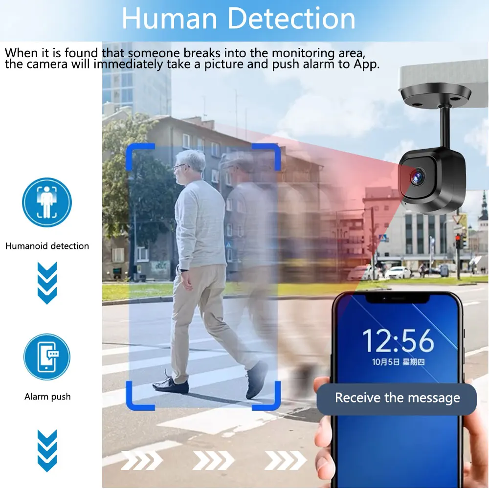 5MP Ultra HD Smart Security Mini Camera Indoor Wireless Battery Powered, Human Detection, Night Vision, O-Kam App Control