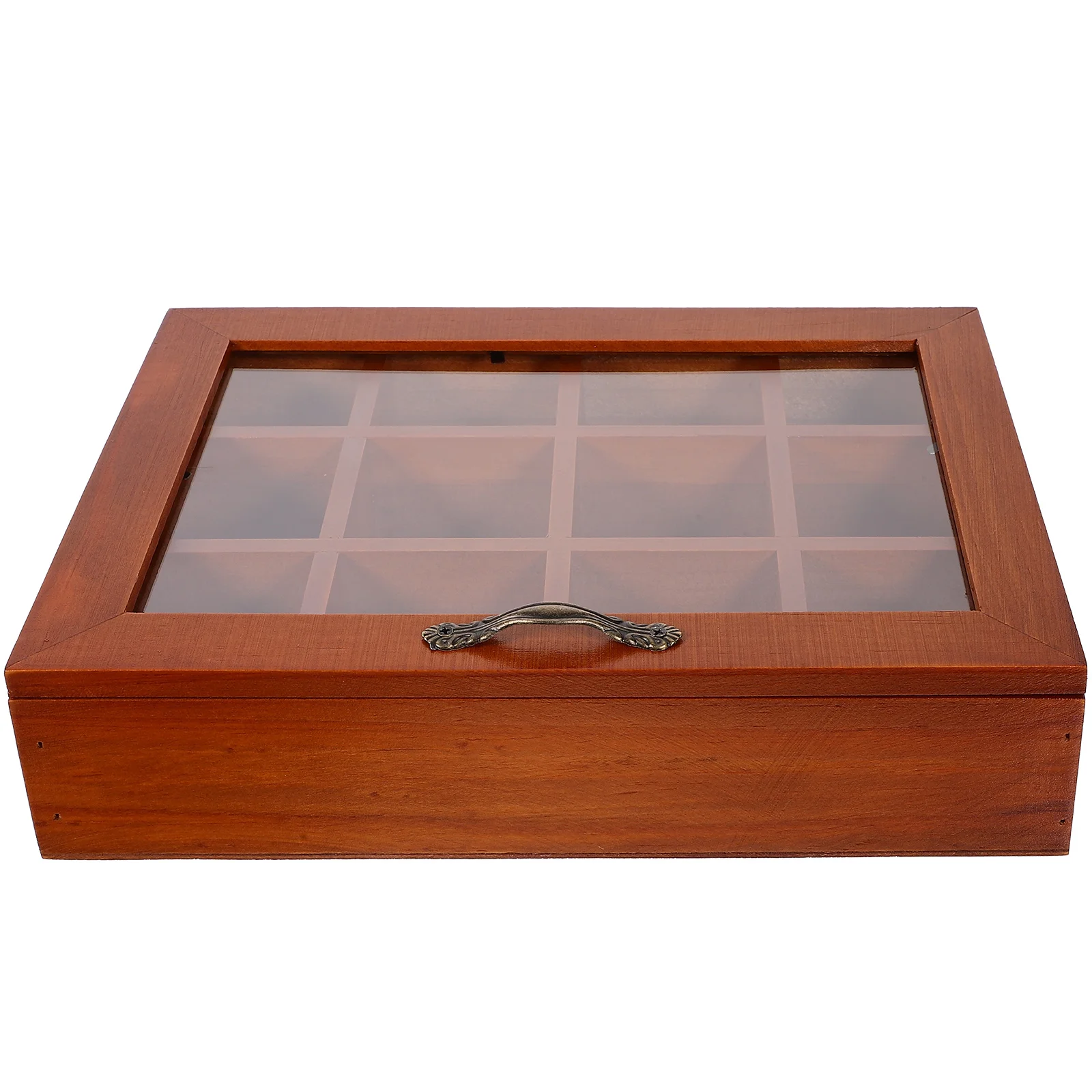 Wooden Tea Box 12 Grids Tea Bag Holder Sugar Packets Spice Pouches Storage Case Instant Coffee Bag Boxes With Clear Lid