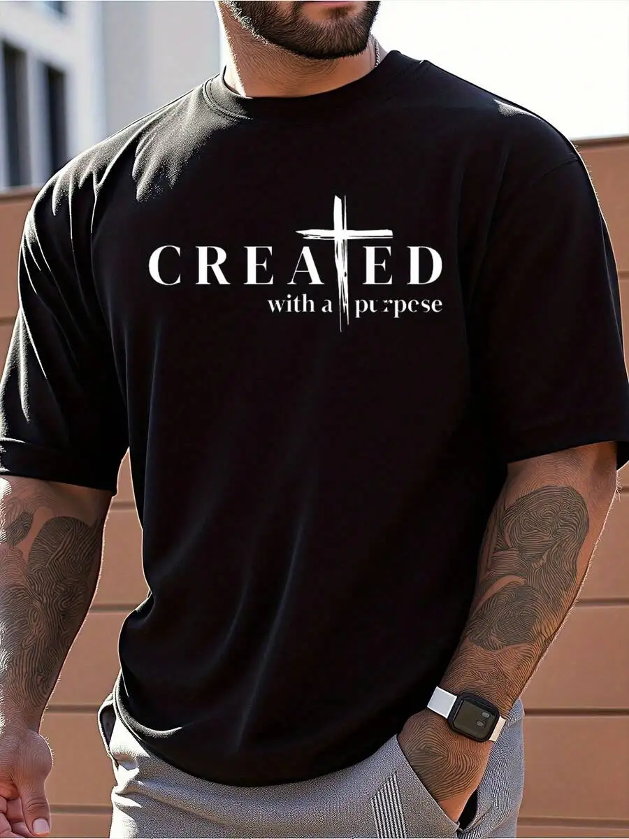 Casual T-Shirt For Men Made From 100% Specific Material, If Specified, For Example, Cotton With A 'Creative' Design Print. It Ha