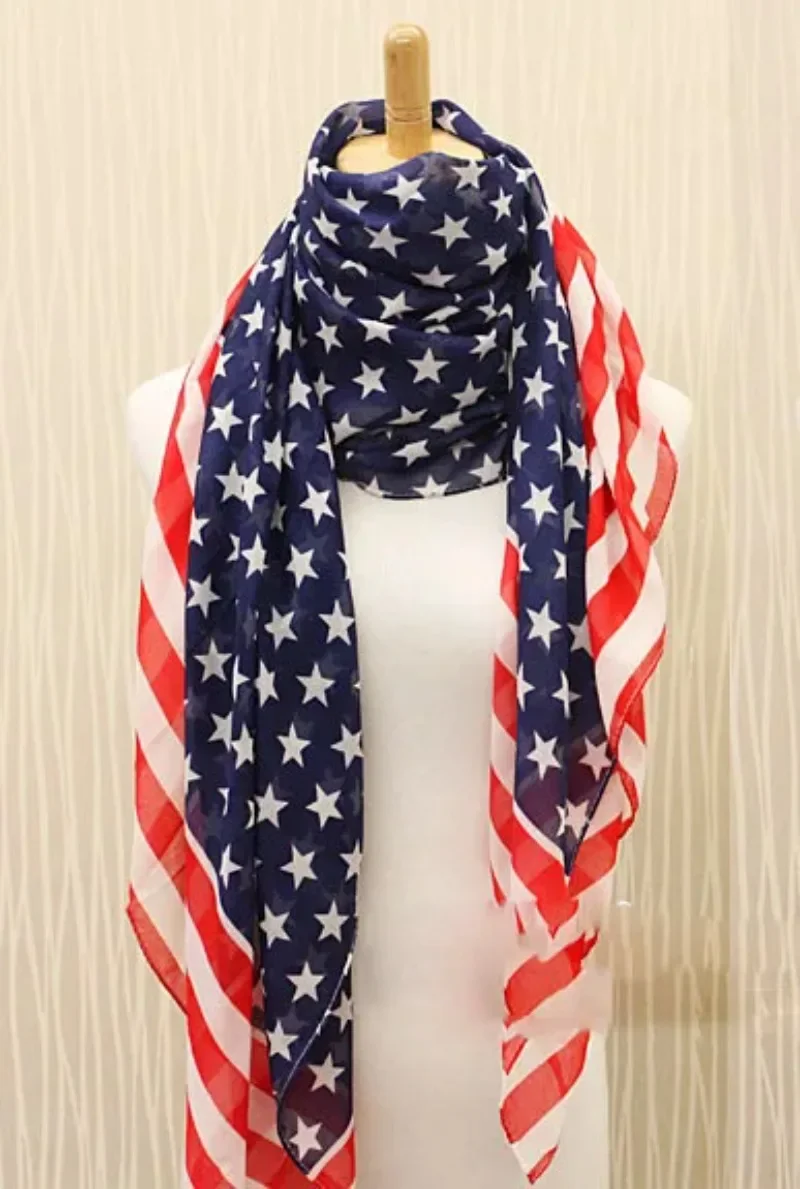 American flag pattern stars and stripes European and American lengthened chiffon scarfStars and Stripes Flag Sailor