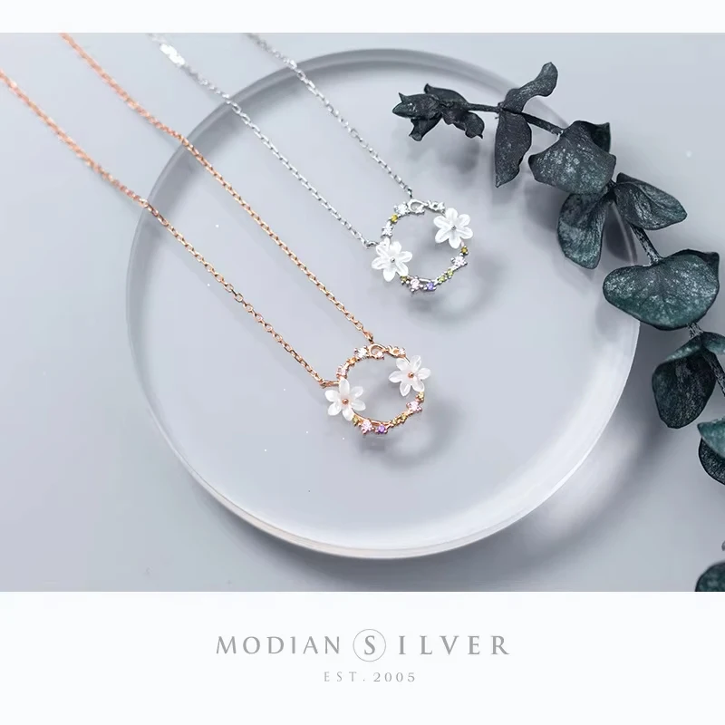Modian New Arrival Real 925 Sterling Silver Ceramics Enamel Charm Rose Gold Color Necklace Pendants For Women S925 Fine Jewelry