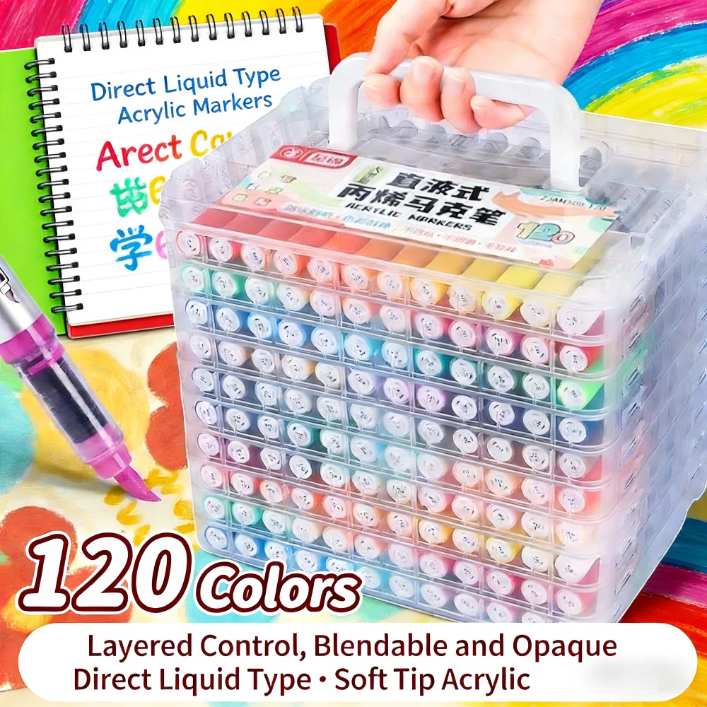 

120 Colors Dual Tip Acrylic Markers Set Water Based Paint Pens Brush Fine Point for Rock Painting Card Making DIY Washable Art