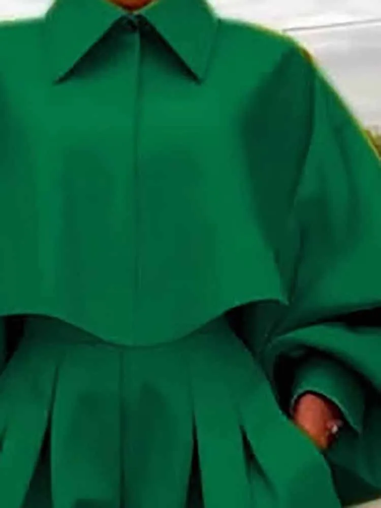 Mode effen kleur dames woon-werkverkeer outfits elegante zak broek past chique lantaarn lange mouwen korte tops en onregelmatige broek sets