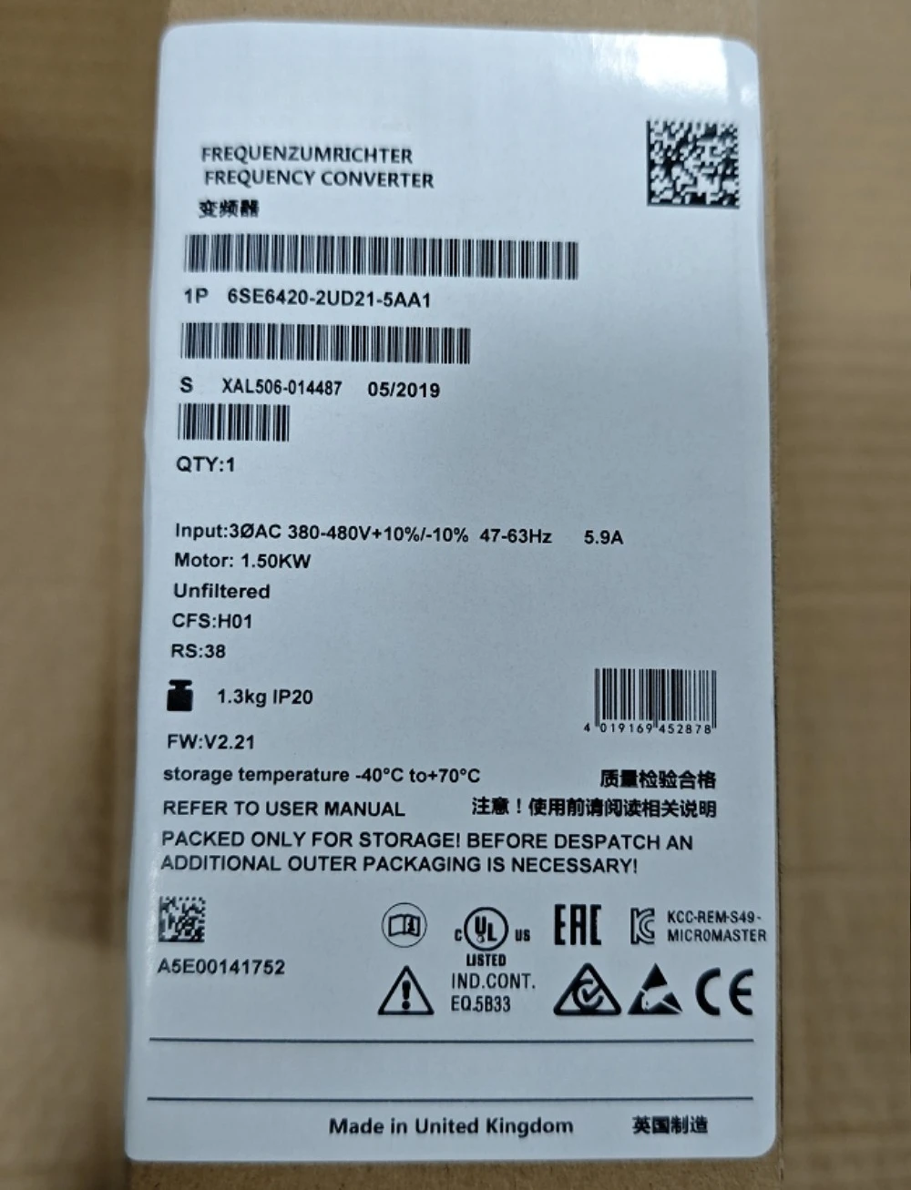 Brand New Original 6SE6420-2UD21-5AA1 6SE6420 2UD21 5AA1 Frequency Converter Fast Delivery