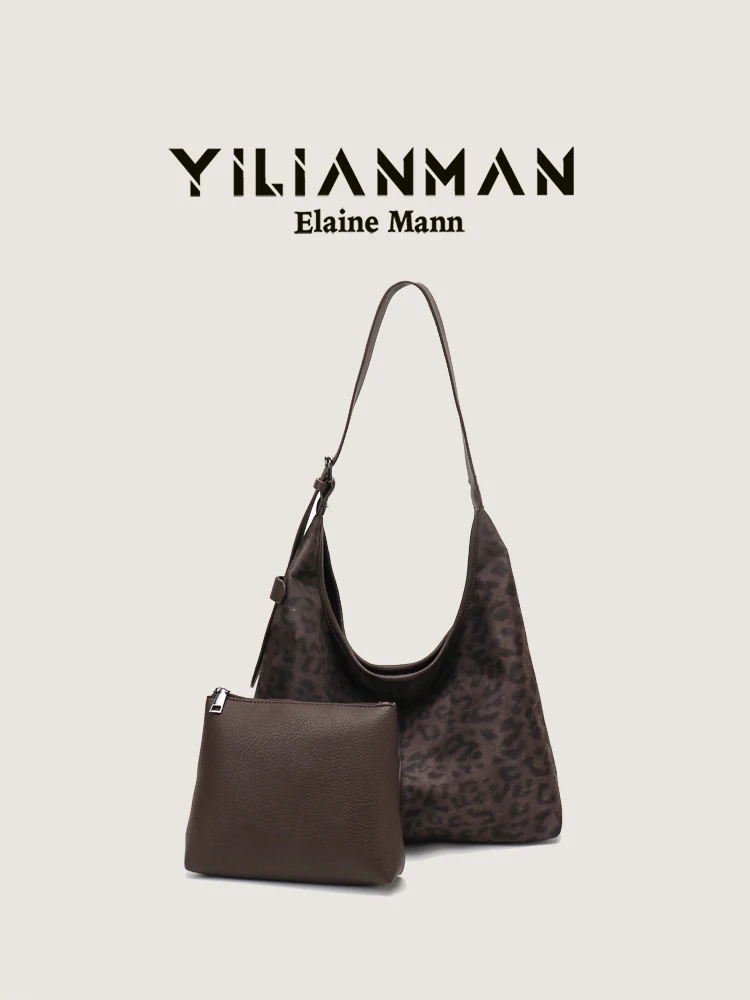 Elegant Leopard Print Tote Bag Large Capacity Commuter Shoulder Bag Handbag Women's Original Design Canvas Material Handbag