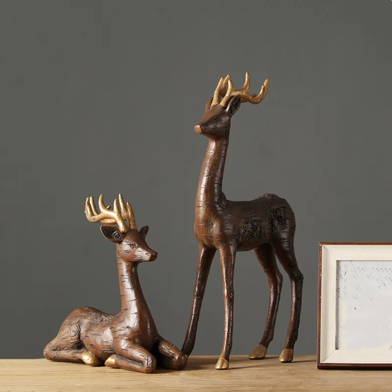 

Resin Handicraft Ornaments Simulation Animal Sculpture Deer Sika Imitation Wood Texture Statue Home Decoration