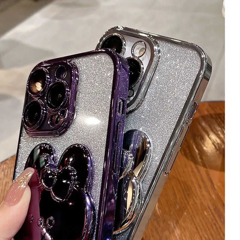 Luxury bracket Case For POCO F6 pro Glitter Mirror Rabbit Holder Soft Case for Xiaomi poco F6 M6 X6 pro C65 Shockproof Cover F6