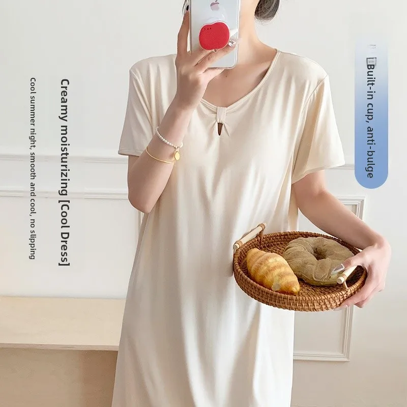 Summer Short Sleeve Women's Sleepwear Dress with Chest Pad Pure Desire Style Home Clothes Sleep Dress Ladies Sleep Dress