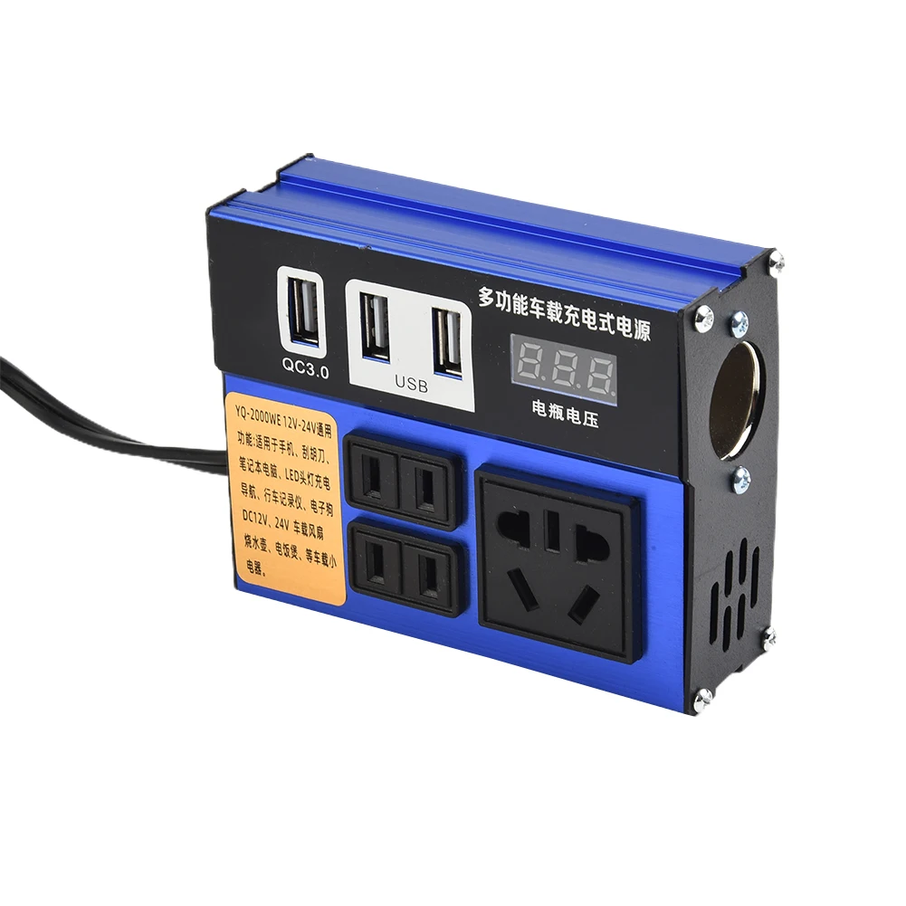 

Автомобильный инвертор напряжения DC12V/24V в DC110V/220V с 3 USB-портами и LED-дисплеем, отображающим входное и выходное напряжение аккумулятора