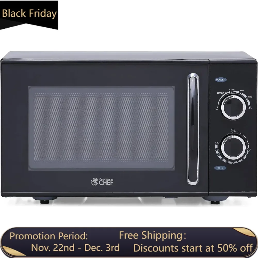 Rotary Dial Microwave with 6 Power Levels, 900W Countertop Microwave with Kitchen Timer, with Rotary Dial Controls, Black