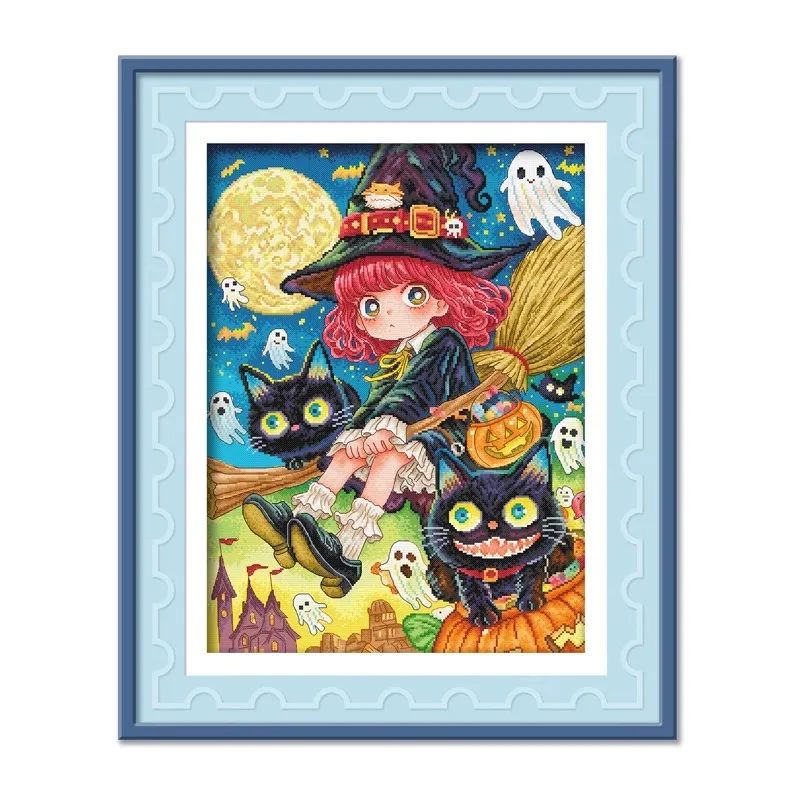 

KS 11CT 65x80cm Witch's Journey Pre-Printed Cross Stitch DIY Embroidery Set Handicraft Floss Needle Crafts 90 Colors