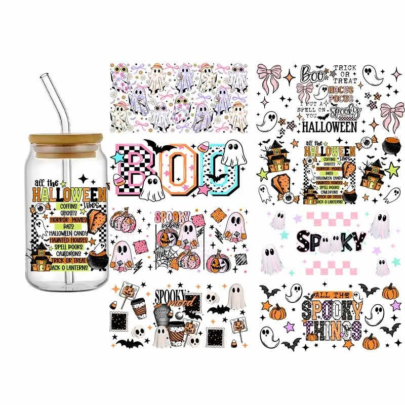 

Easy Peel Waterproof DIY Decals Halloween Series 3D Transfers UV DTF Stickers 16oz UV DTF Cup Wraps Spooky Cups