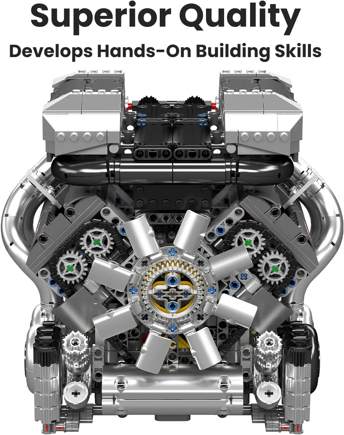 大人向けW16モデルエンジンキット、V8エンジン組み立てセット、モーター付きミニエンジンおもちゃスケール、STEMプロジェクト組み立てキット、DIYコラボ