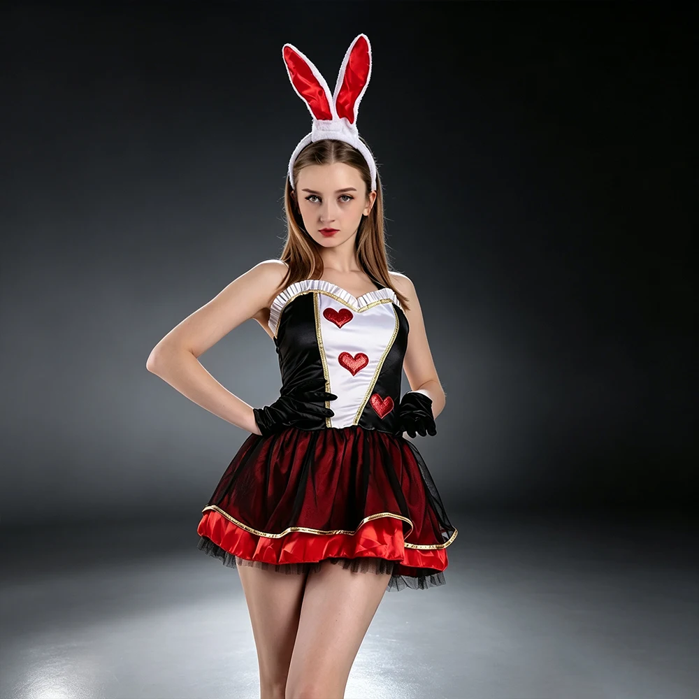 Disfraz de Conejita con Tutú y Orejas de Conejo, Guantes, para Mujer, Disfraz de Reina de Corazones de Alicia en el País de las Maravillas, para Halloween