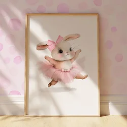 3pcs Cute Ballerina Bunny Ballet Canvas Posters Woodland Animal Print Painting Girls Room Decor Rabbit Wall Art Nursery Decor