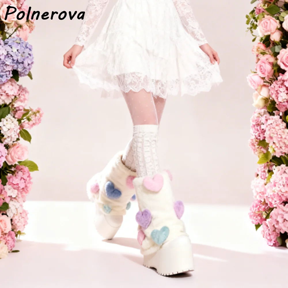 Pleated Soft Velvet Ankle Boots Furry Heart Thick Soled Round Toe Turn Over Edges Slip On Shoes Women's Soft Winter Warm Boots