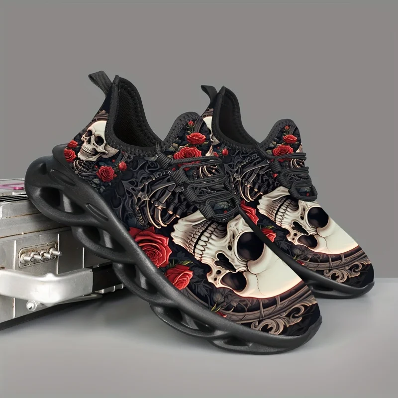 Creative Personalized Print SeriesSkull printMen Ladies Lightweight casual sports shoesStreet casual styleVery suitable for