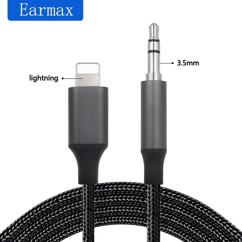 Earmax 1m aux relâmpago plug 8 pinos para 3.5mm jack conector de expansão de áudio do carro é cabo de áudio para iphone 11/12/13pro
