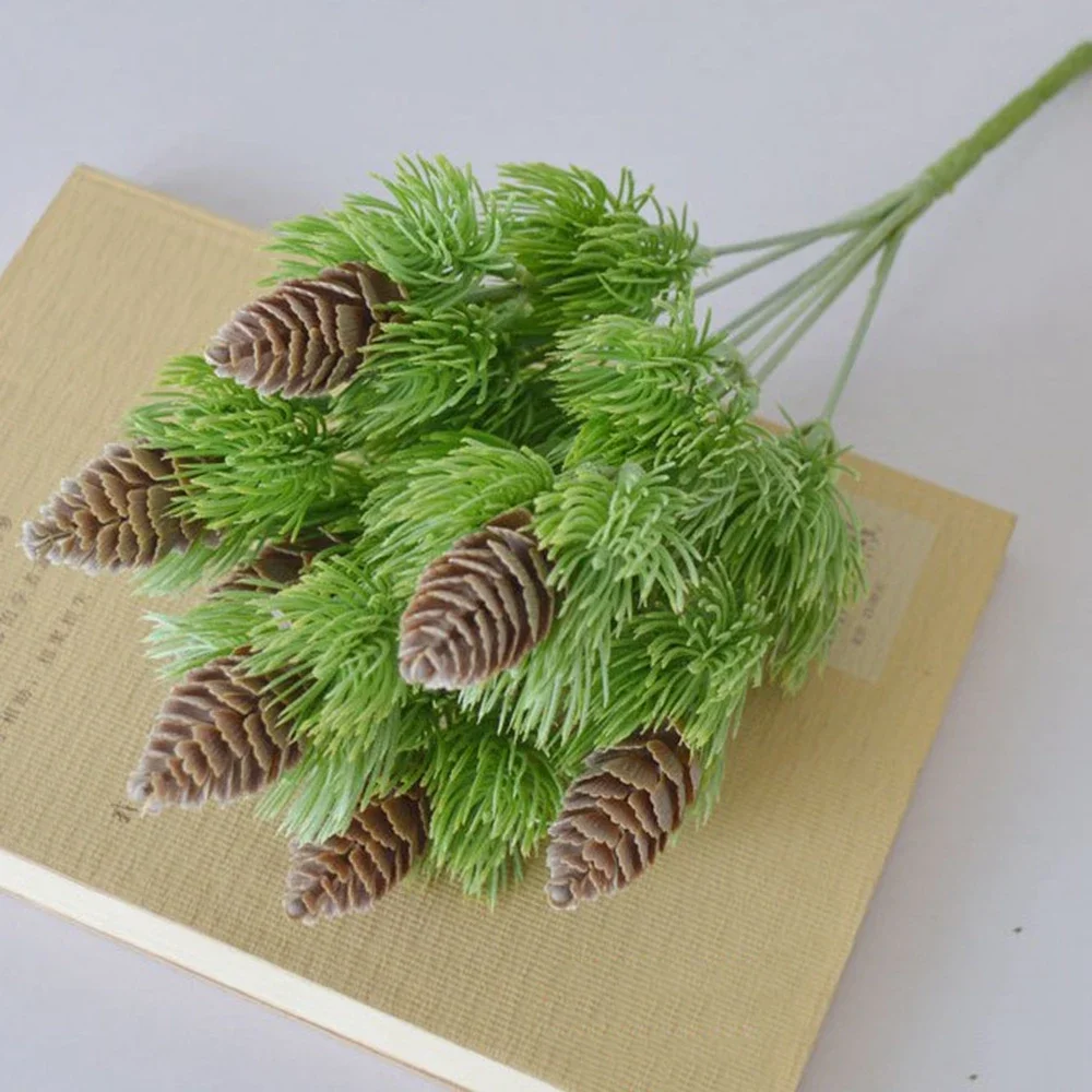 Artificial Plastic Pine 7 Branches Pine Nuts Cones Fake Plants Tree For Christmas Party Decoration Faux Grass Xmas Home Decor
