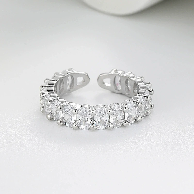 Minimalist Fashion Geometric Zirconia Open Ring Korean Adjustable Stackable Ring for Women Unique Statement Jewelry Gift
