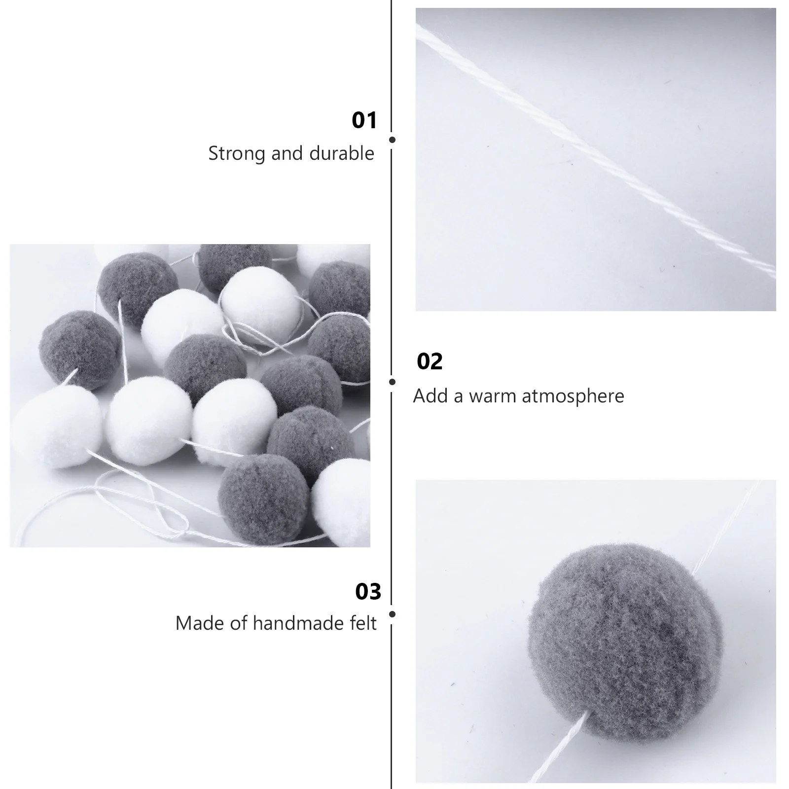 

Wool Felt Ball Garland Smooth Pom Pom Hanging Ornament for Wall Ceiling Party Backdrop Decoration Festive Charm