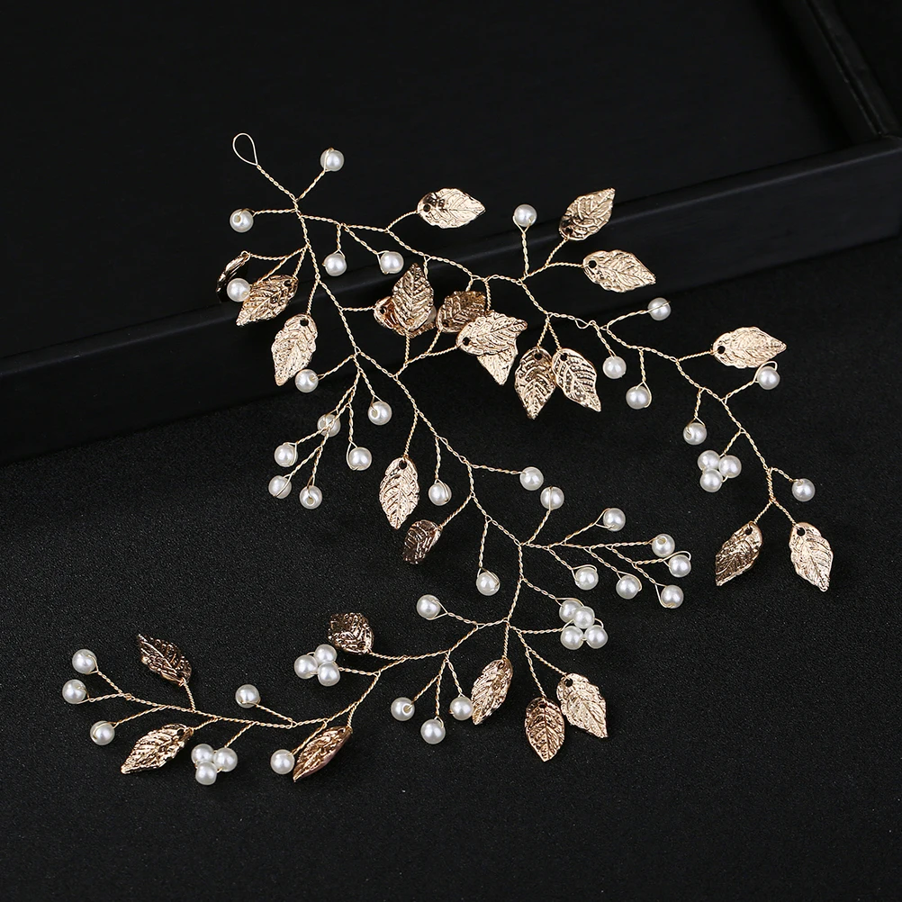 

Elegant Bridal Headdress Hair Decorations Wedding Party Golden Leaves Pearl Design Lightweight Comfortable Accessories Prom