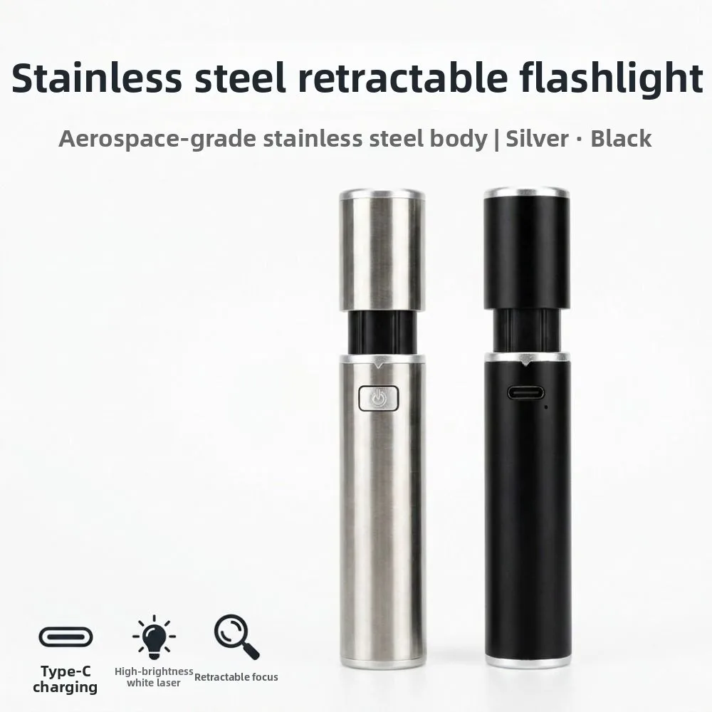 Super Bright Telescopic Zoom Flashlight Rechargeable Stainless Steel Strong LED Flashlight Waterproof Multifunctional