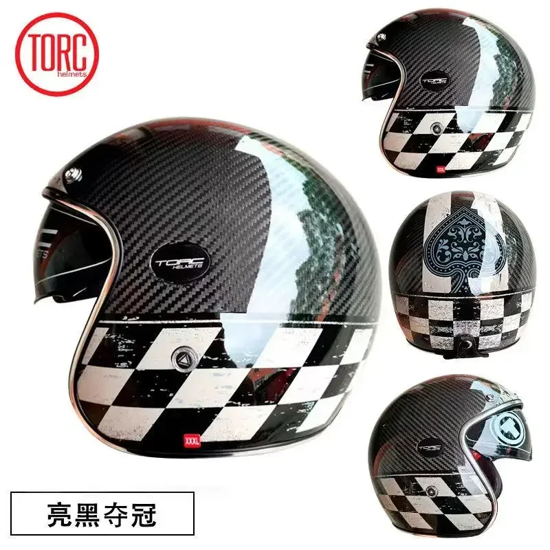 ECE-certificering TORC 3/4 open motorhelm koolstofvezel transparante bubble spiegel vintage motorhelmen capacete